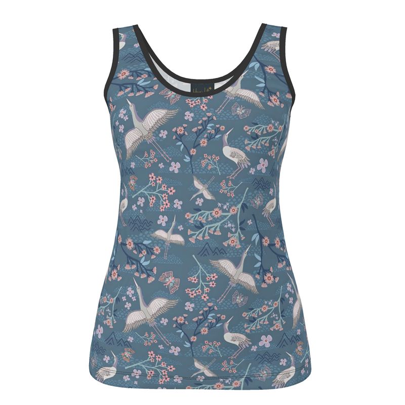 Women's Tank Top — Black Trim — White Crane