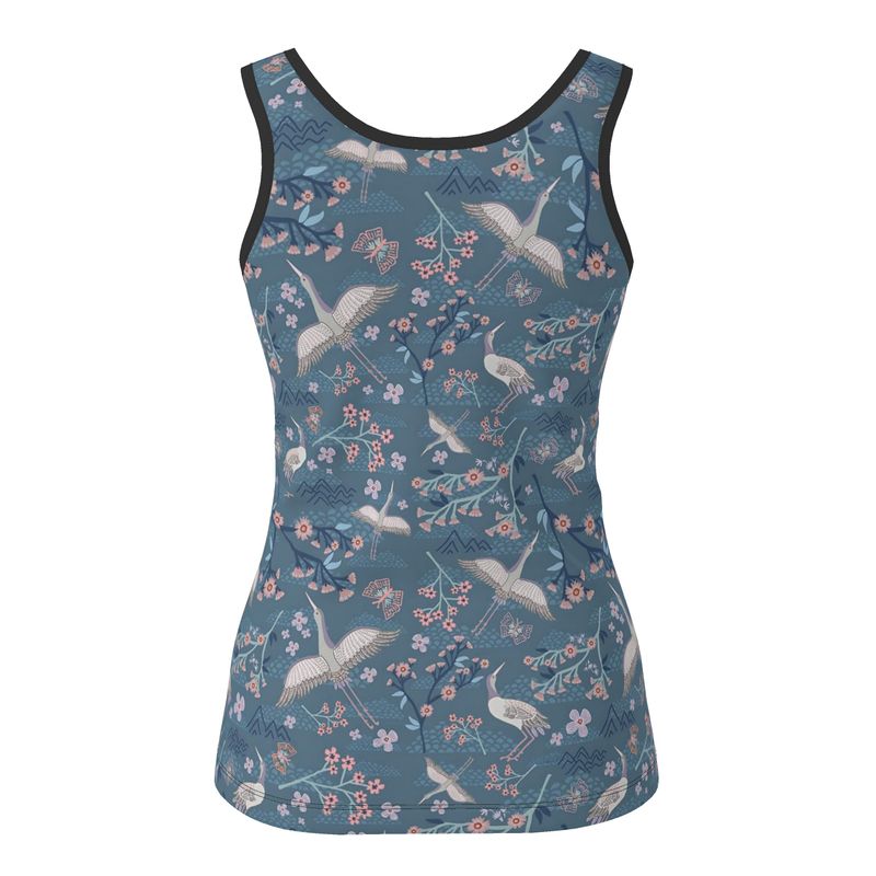 Women's Tank Top — Black Trim — White Crane