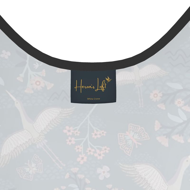 Women's Tank Top — Black Trim — White Crane