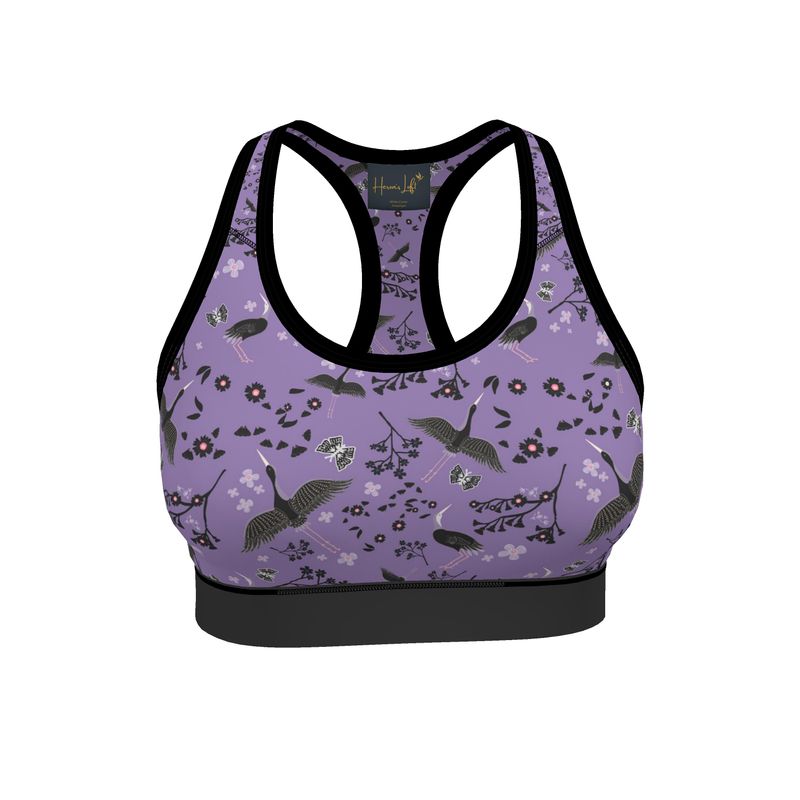 White Crane Amethyst Women's Low Impact Sports Bra