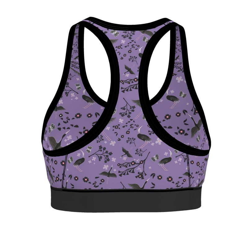 White Crane Amethyst Women's Low Impact Sports Bra
