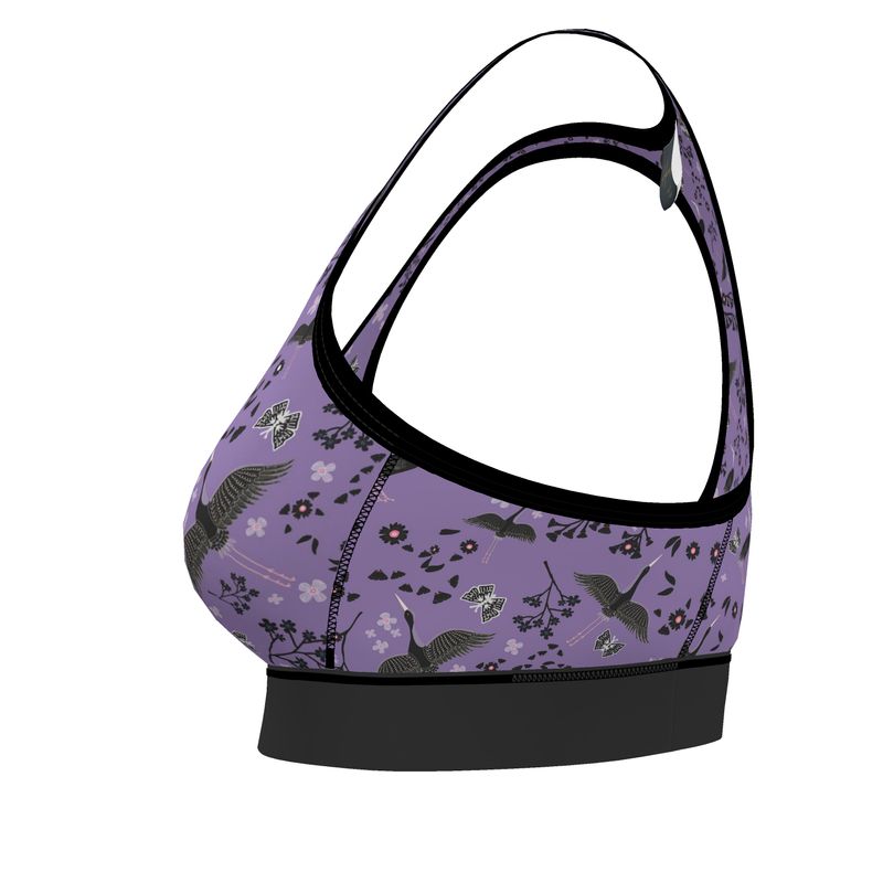 White Crane Amethyst Women's Low Impact Sports Bra
