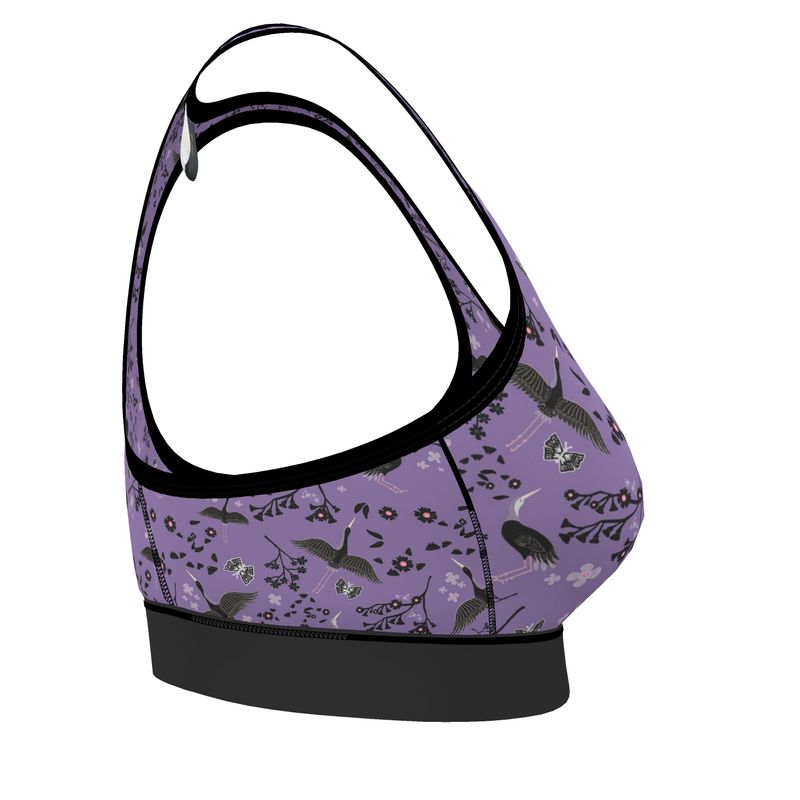 White Crane Amethyst Women's Low Impact Sports Bra