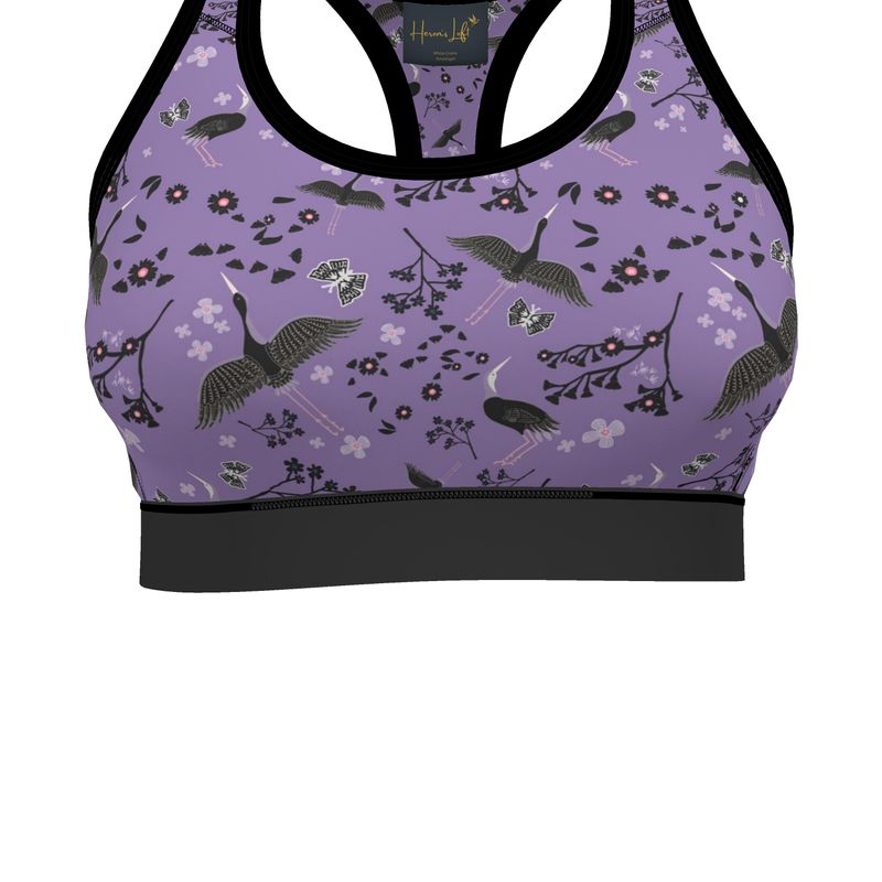 White Crane Amethyst Women's Low Impact Sports Bra