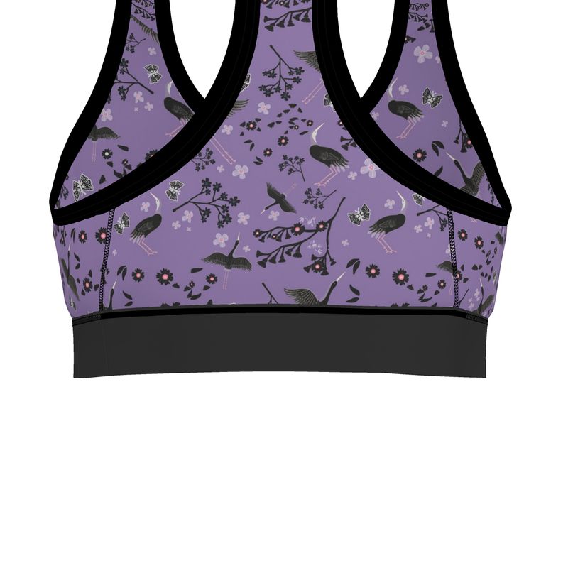 White Crane Amethyst Women's Low Impact Sports Bra