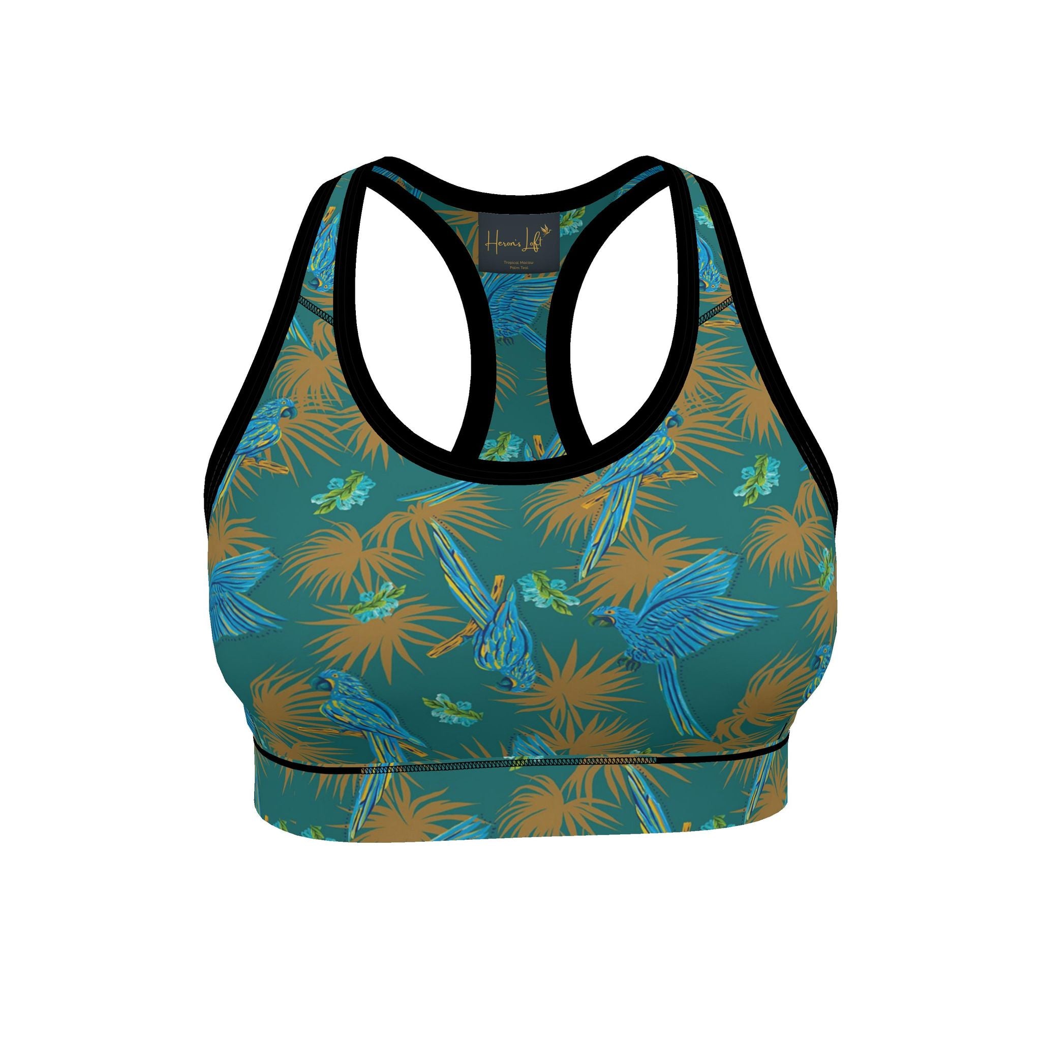 Women's Low Impact Sports Bra — Tropical Macaw Palm Teal