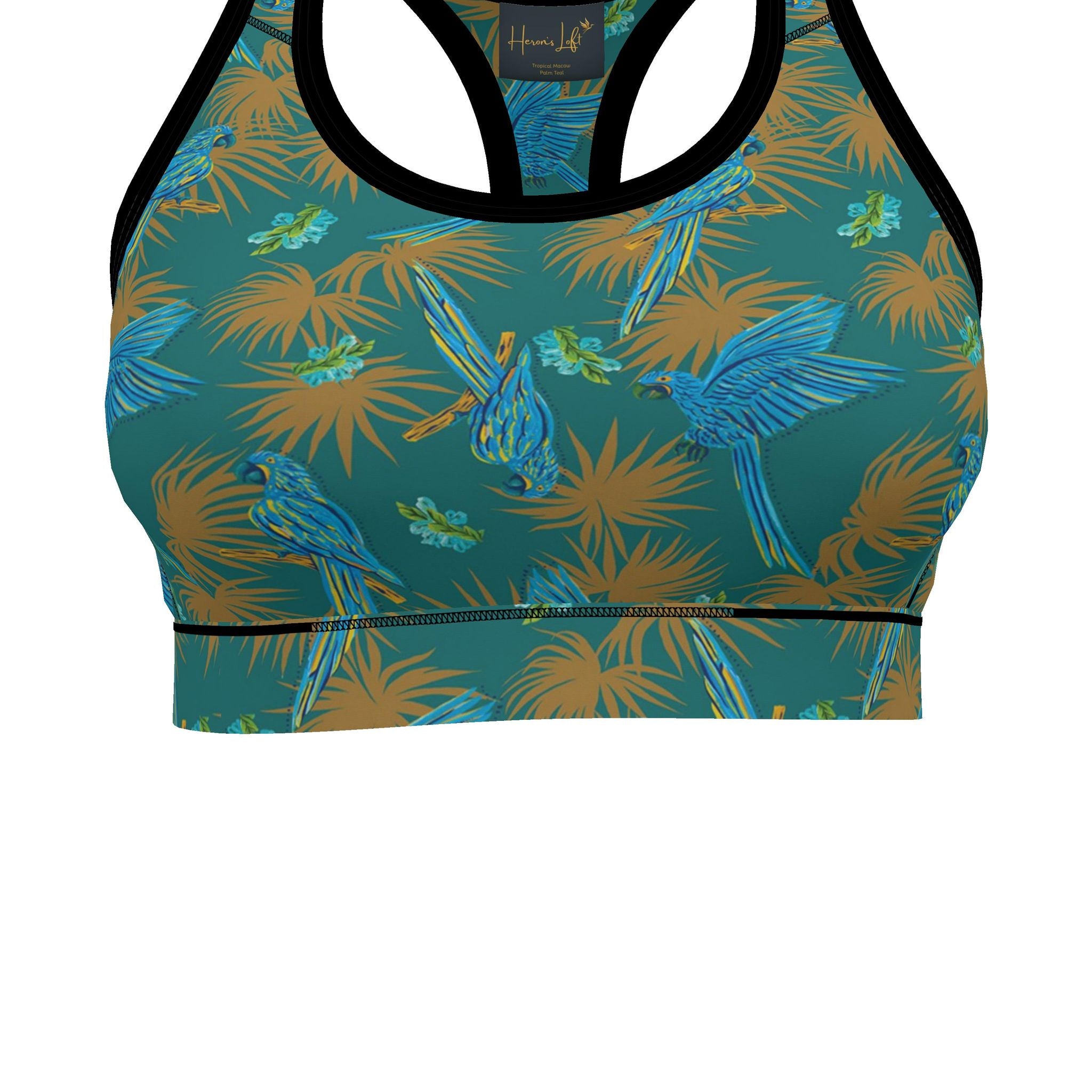 Women's Low Impact Sports Bra — Tropical Macaw Palm Teal