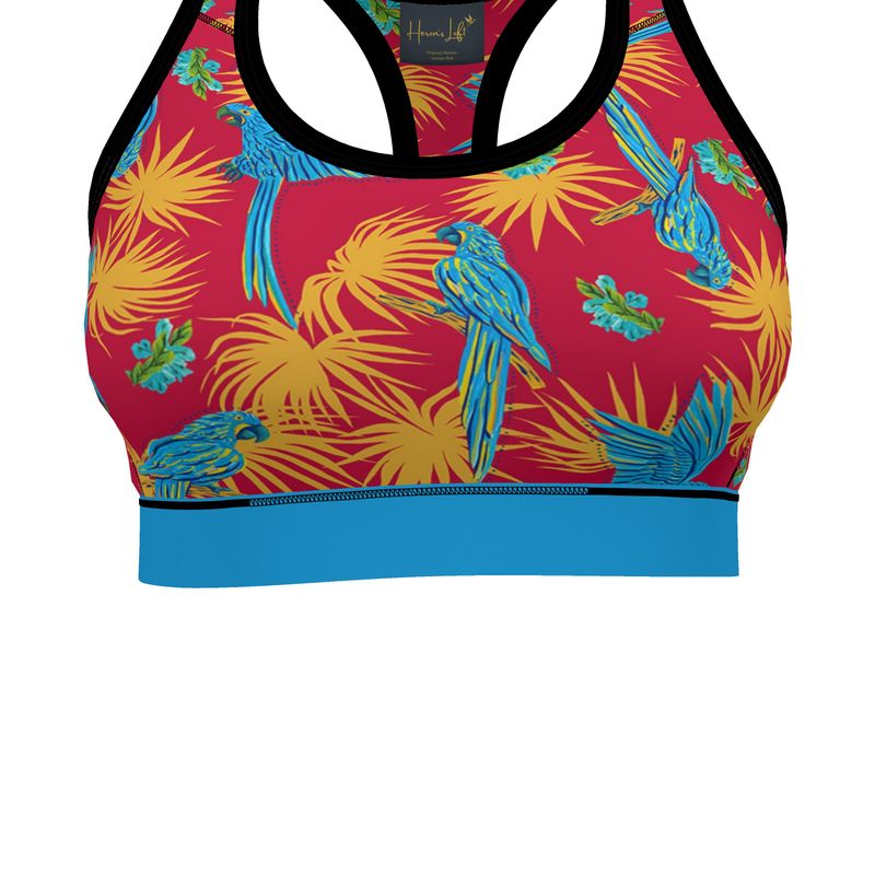 Tropical Macaw Samba Red Women's Low Impact Sports Bra