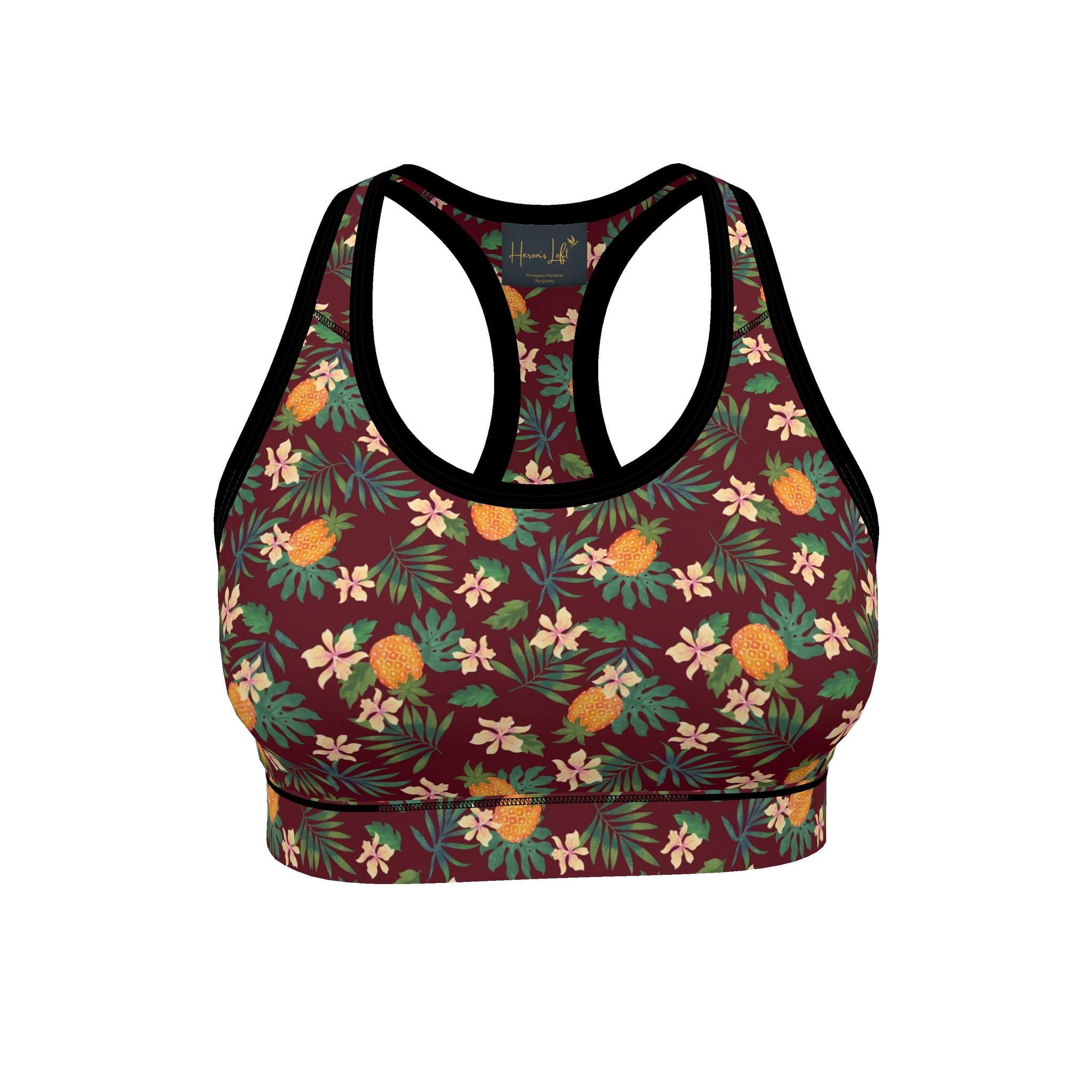 Women's Low Impact Sports Bra — Pineapple Paradise Burgundy