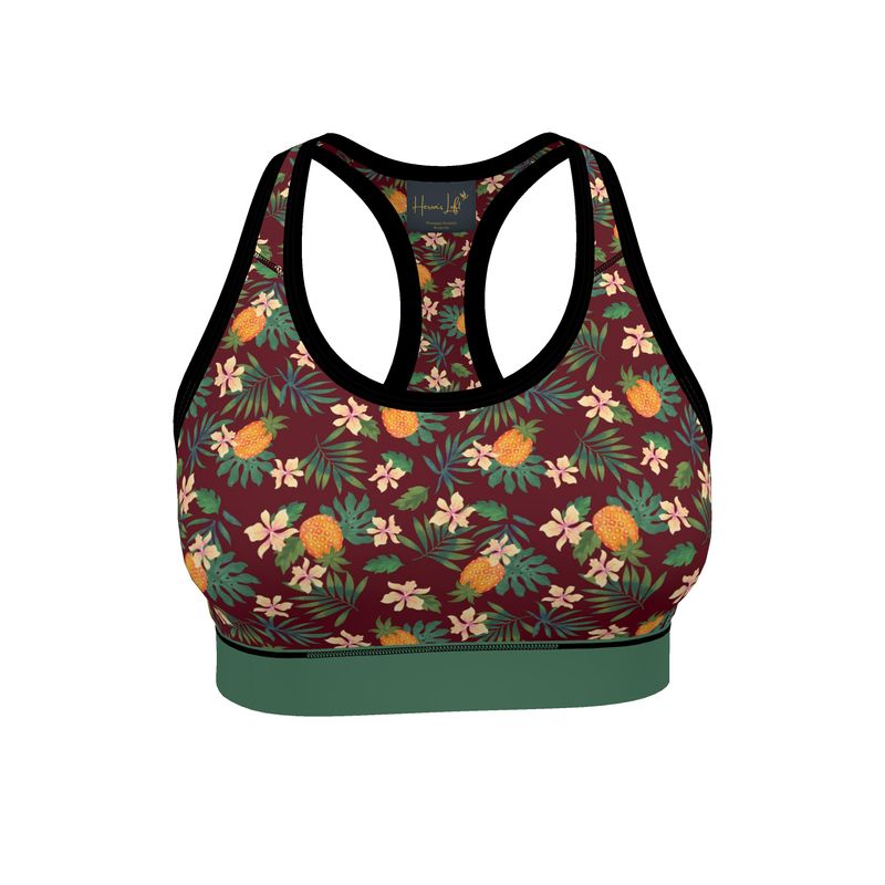 Pineapple Paradise Burgundy Women's Low Impact Sports Bra