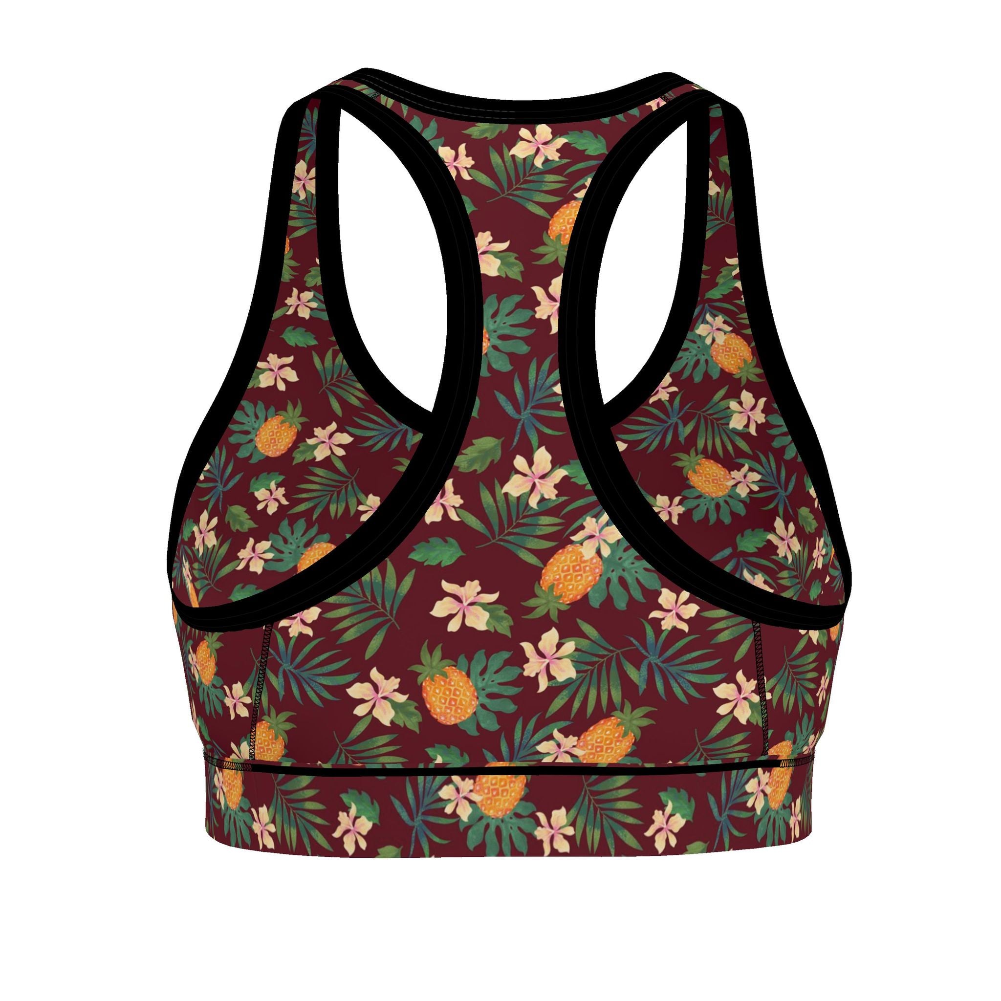 Women's Low Impact Sports Bra — Pineapple Paradise Burgundy