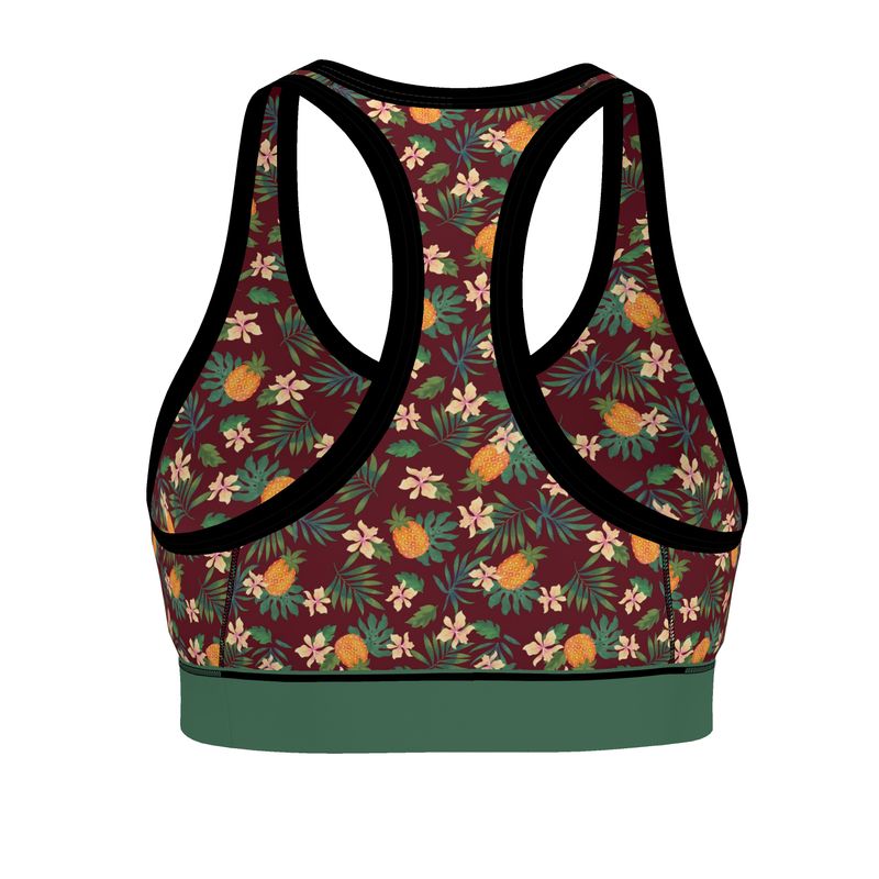 Pineapple Paradise Burgundy Women's Low Impact Sports Bra