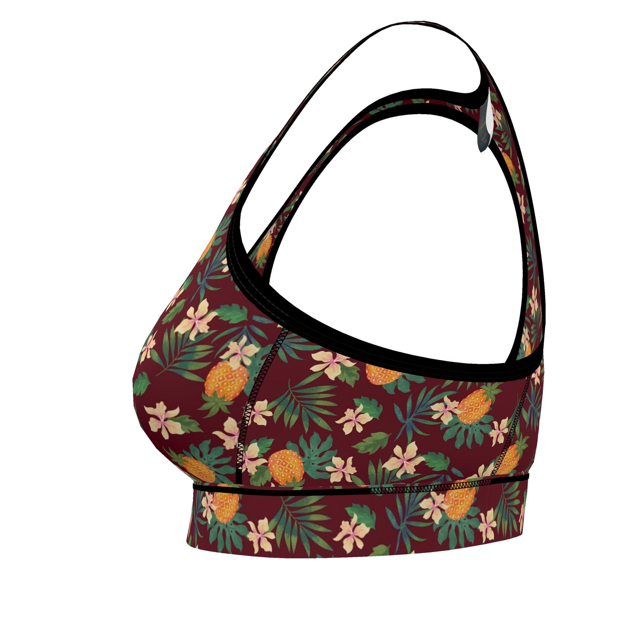 Women's Low Impact Sports Bra — Pineapple Paradise Burgundy