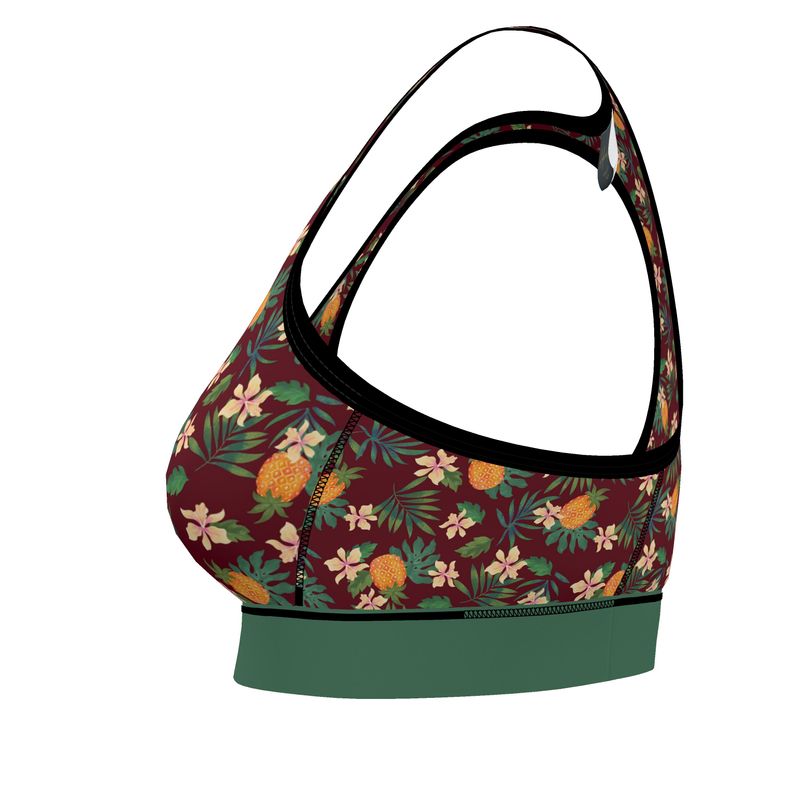 Pineapple Paradise Burgundy Women's Low Impact Sports Bra