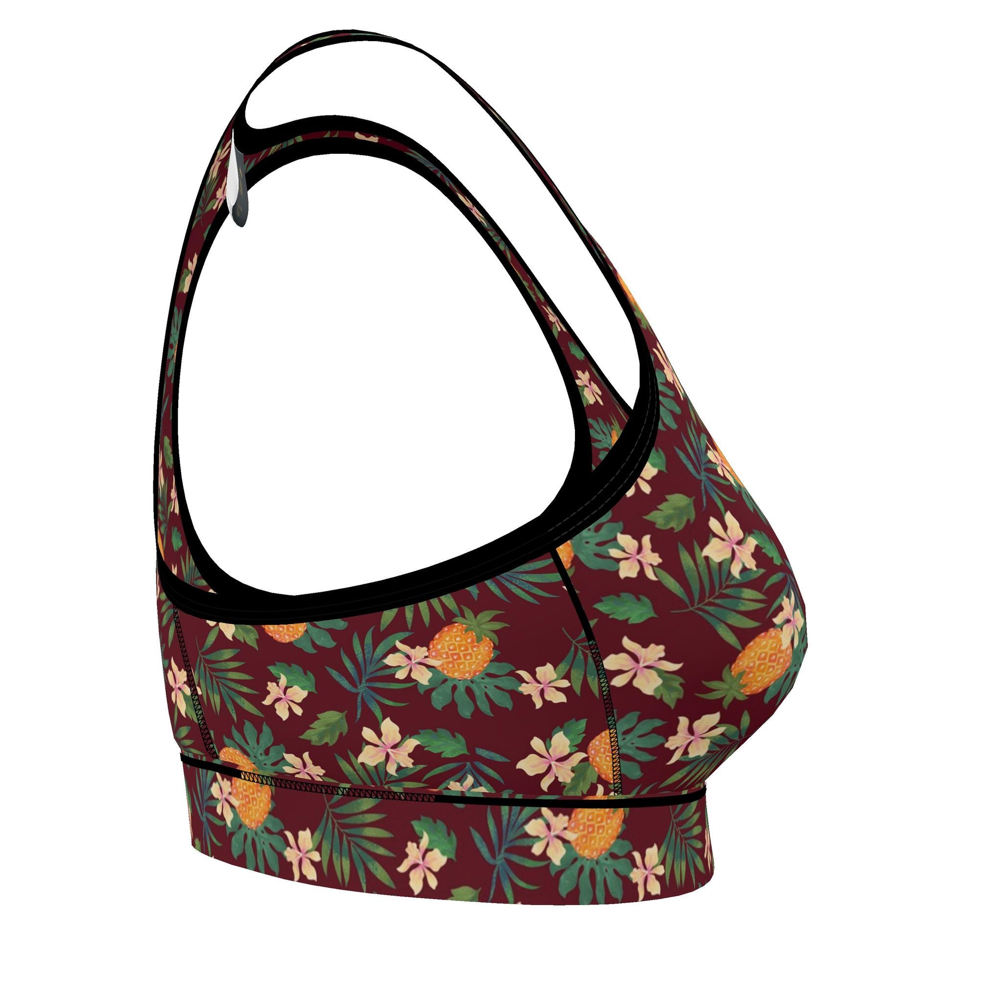 Women's Low Impact Sports Bra — Pineapple Paradise Burgundy
