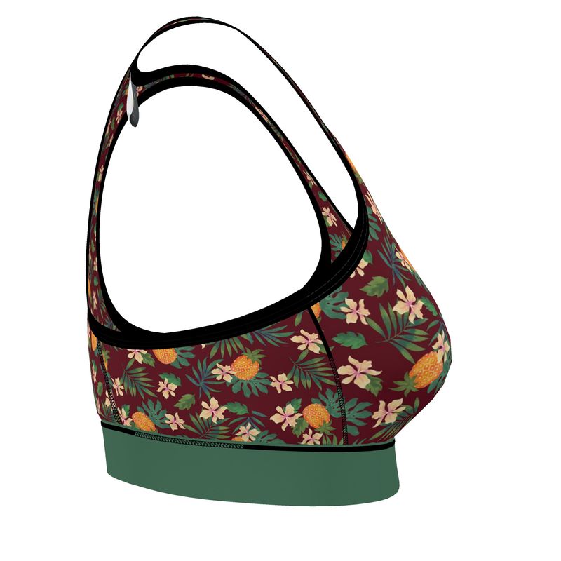 Pineapple Paradise Burgundy Women's Low Impact Sports Bra