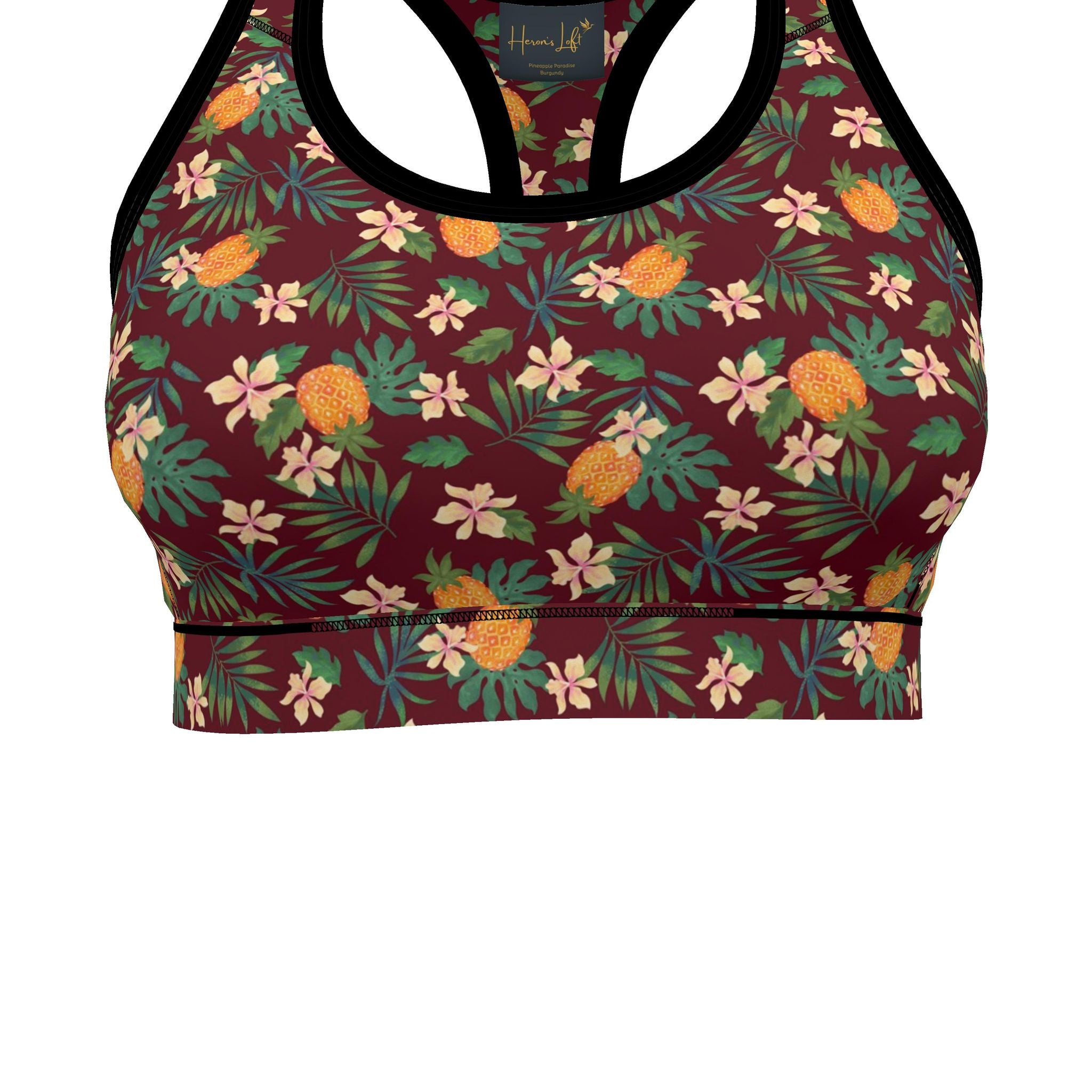 Women's Low Impact Sports Bra — Pineapple Paradise Burgundy