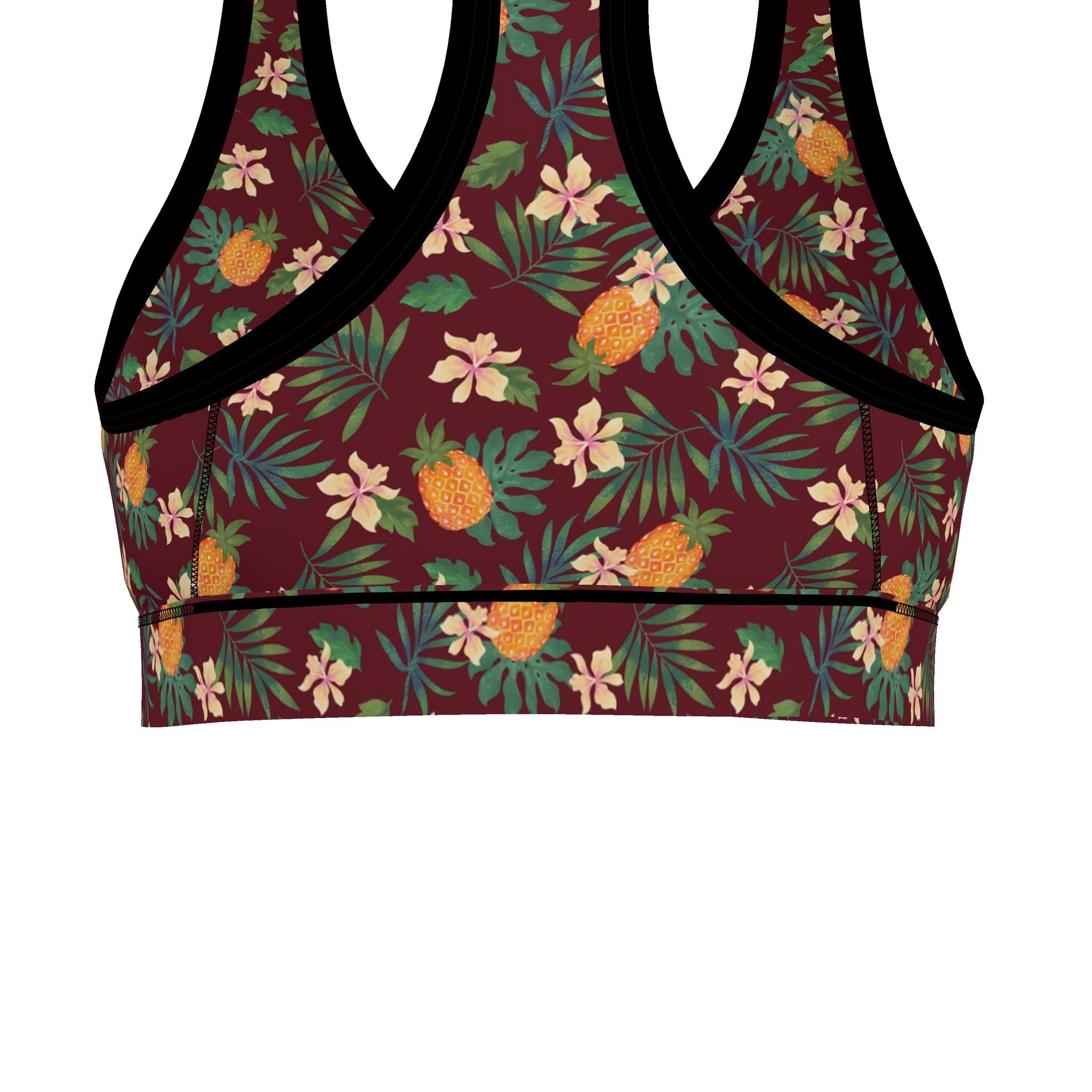 Women's Low Impact Sports Bra — Pineapple Paradise Burgundy