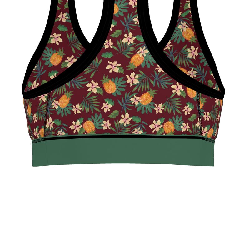 Pineapple Paradise Burgundy Women's Low Impact Sports Bra