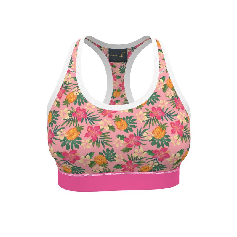 Pineapple Paradise Hibiscus Blush Women's Low Impact Sports Bra