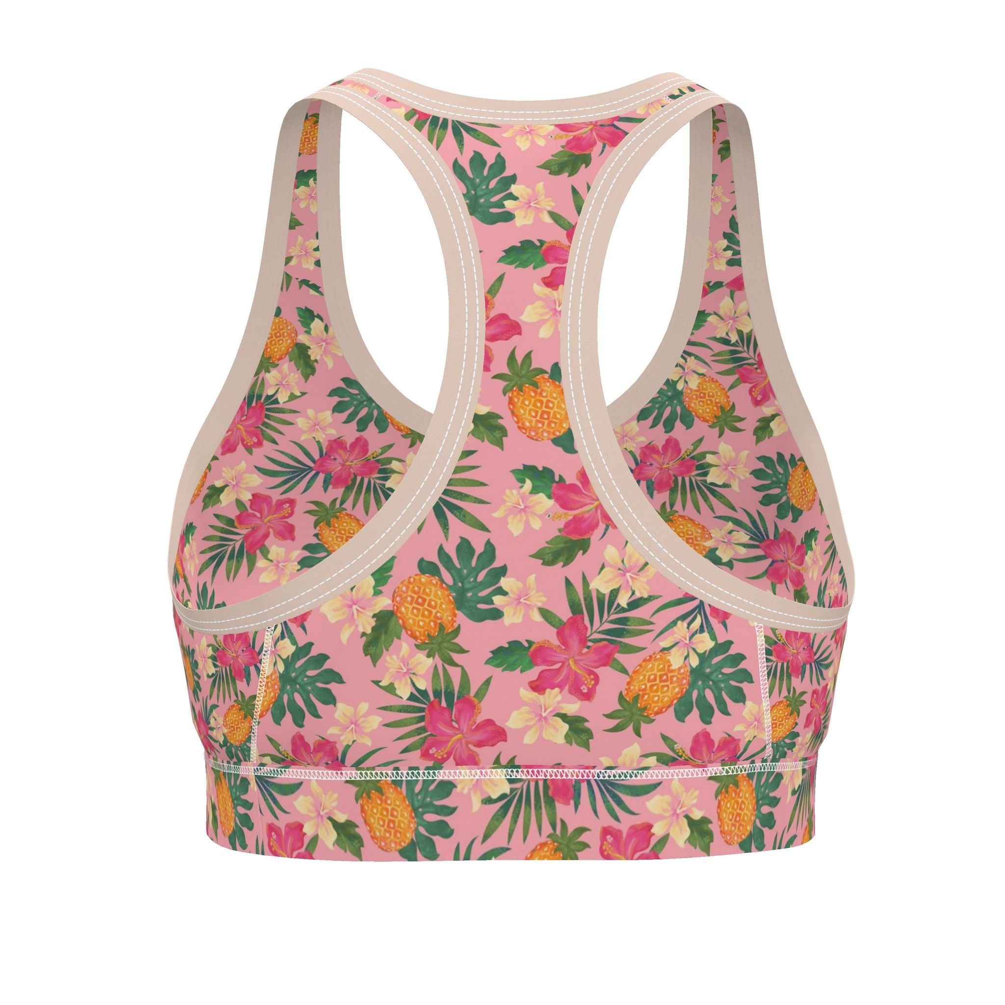 Women's Low Impact Sports Bra — Pineapple Paradise Hibiscus Blush