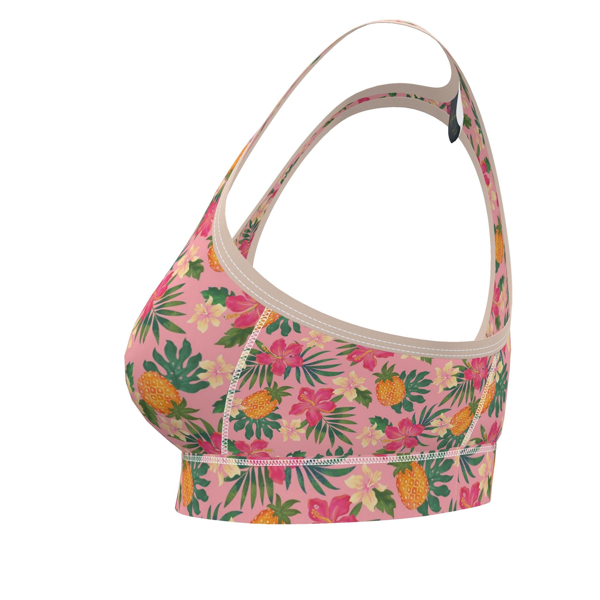 Women's Low Impact Sports Bra — Pineapple Paradise Hibiscus Blush