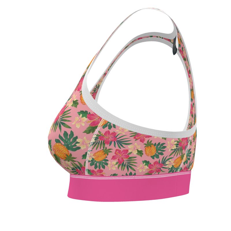 Pineapple Paradise Hibiscus Blush Women's Low Impact Sports Bra