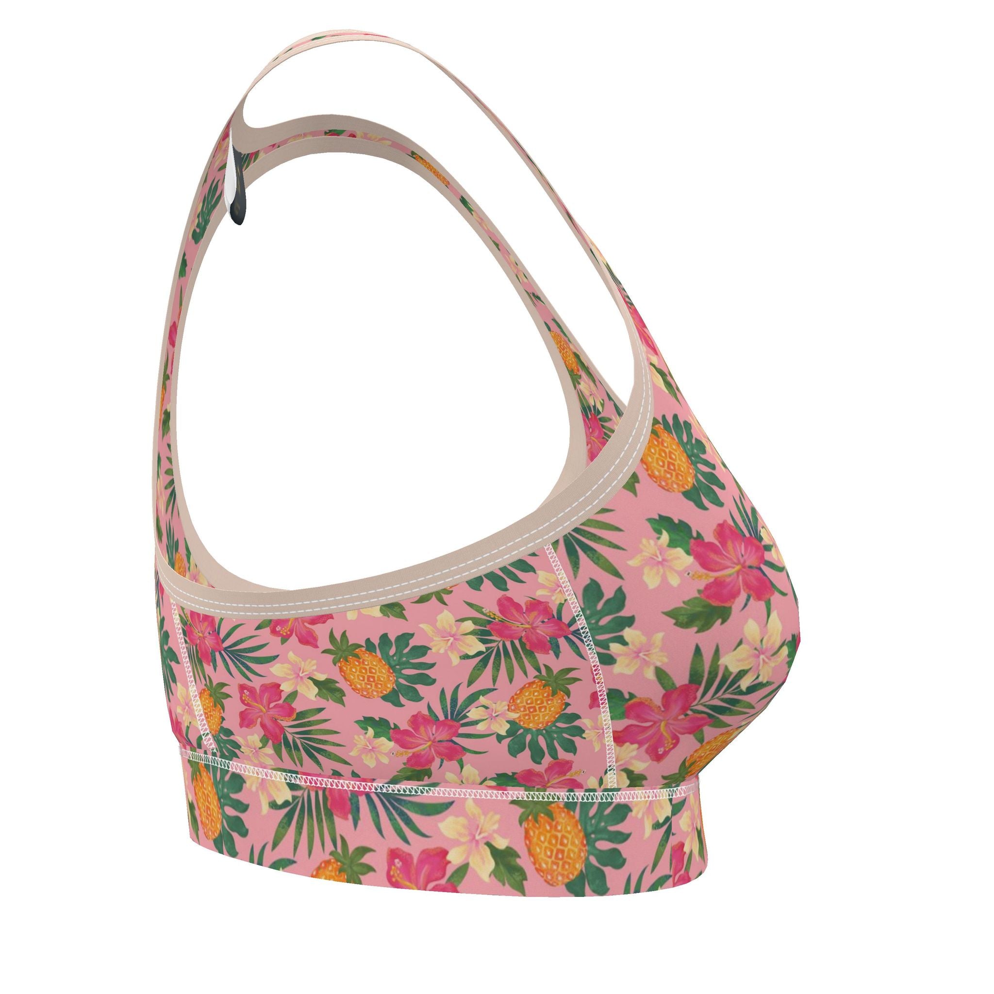 Women's Low Impact Sports Bra — Pineapple Paradise Hibiscus Blush