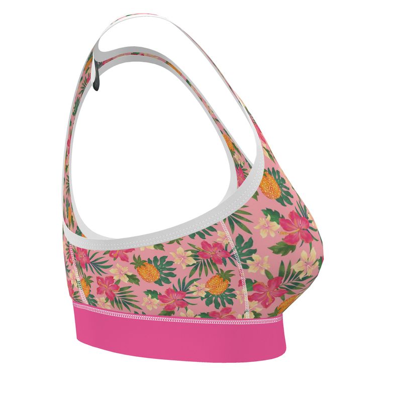 Pineapple Paradise Hibiscus Blush Women's Low Impact Sports Bra