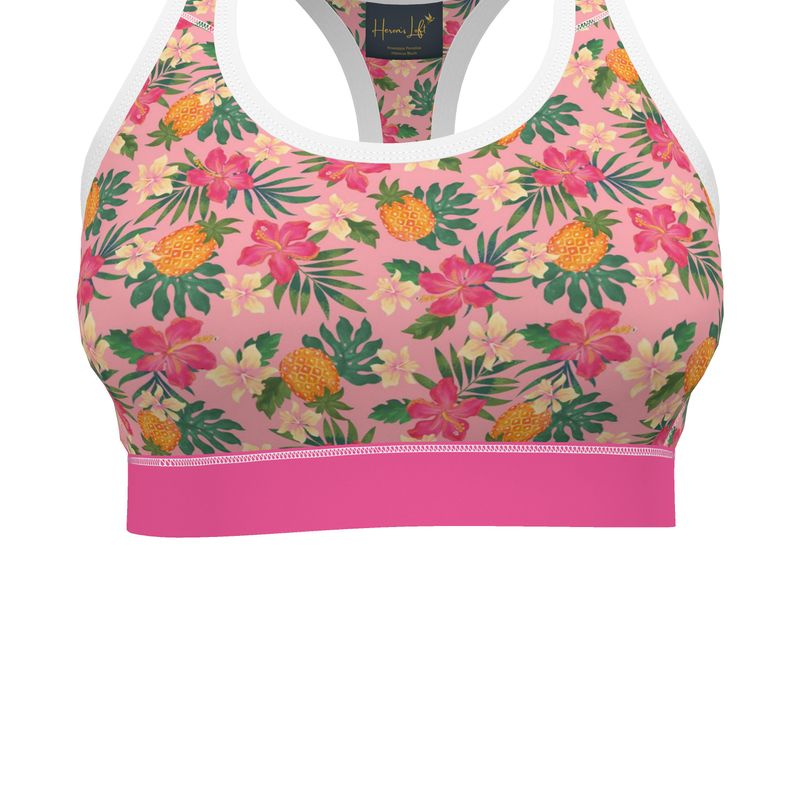 Pineapple Paradise Hibiscus Blush Women's Low Impact Sports Bra