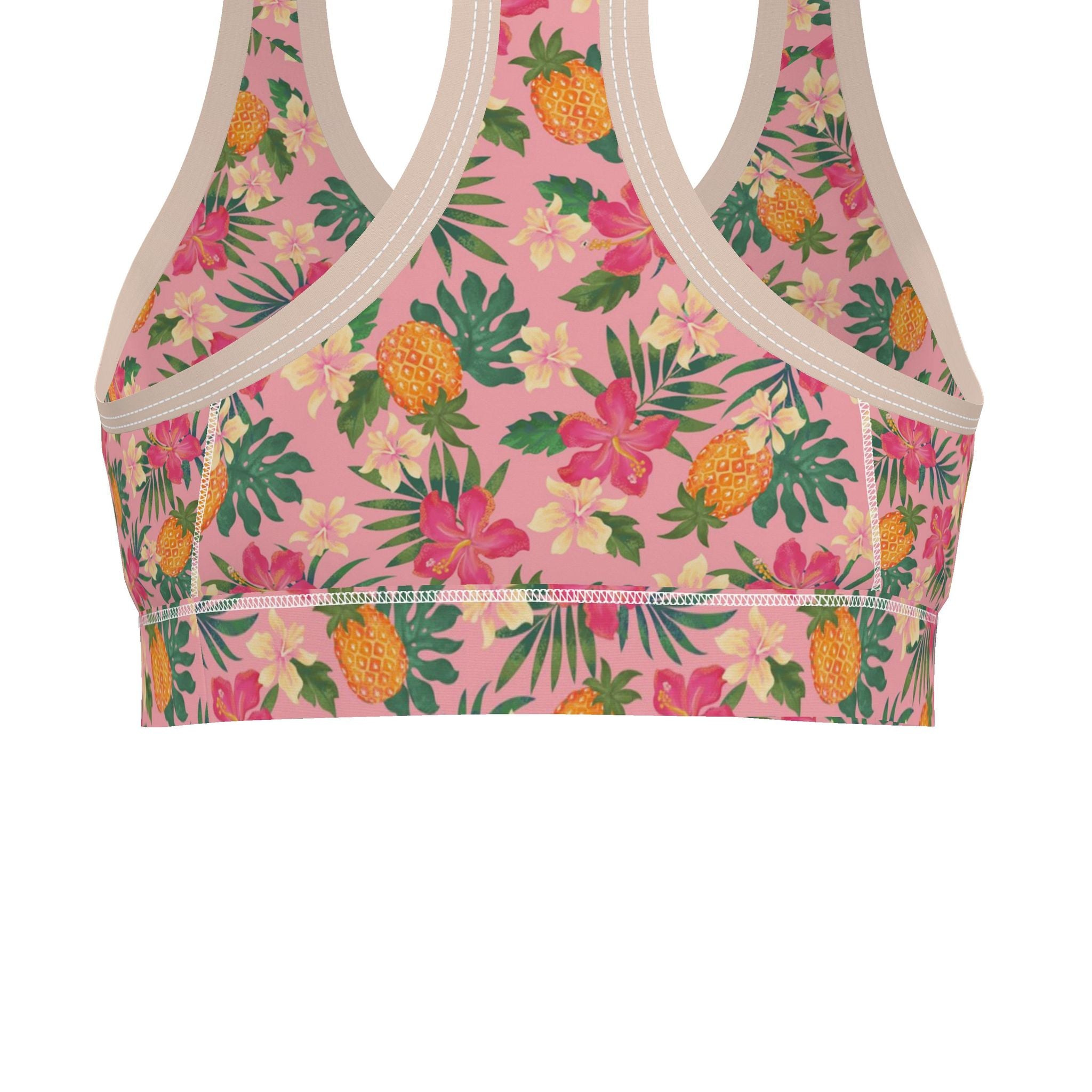 Women's Low Impact Sports Bra — Pineapple Paradise Hibiscus Blush