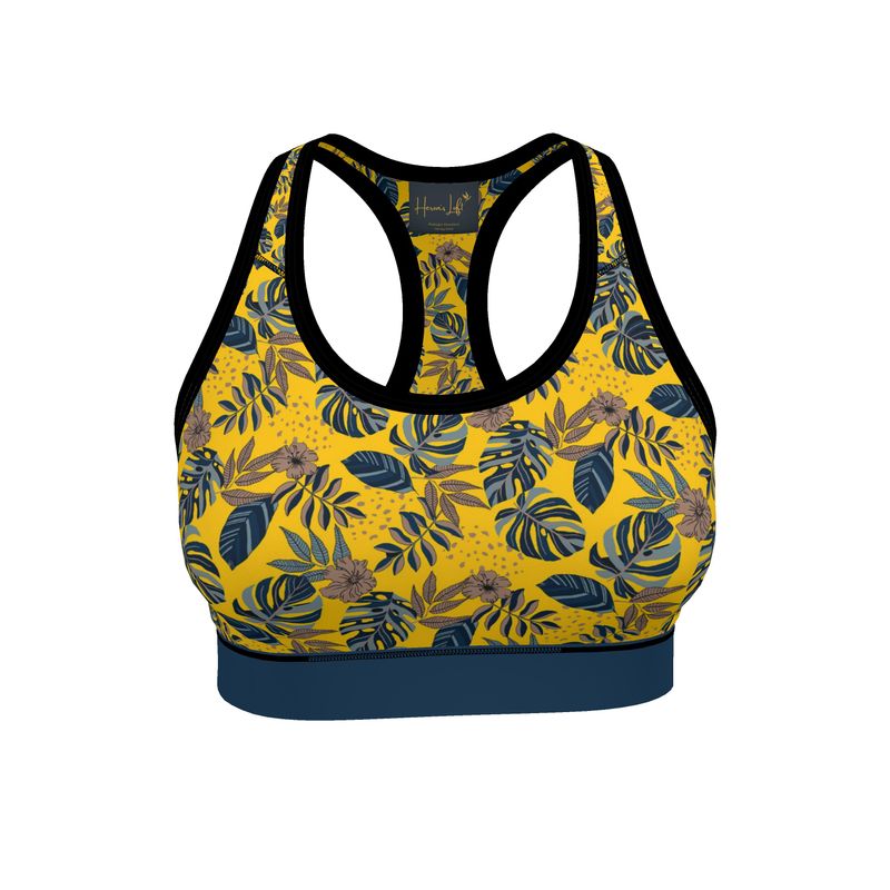 Midnight Monstera Honey Gold Women's Low Impact Sports Bra