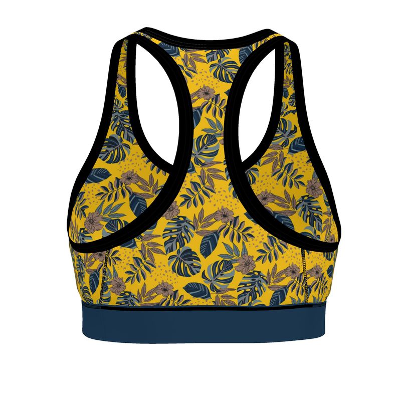 Midnight Monstera Honey Gold Women's Low Impact Sports Bra