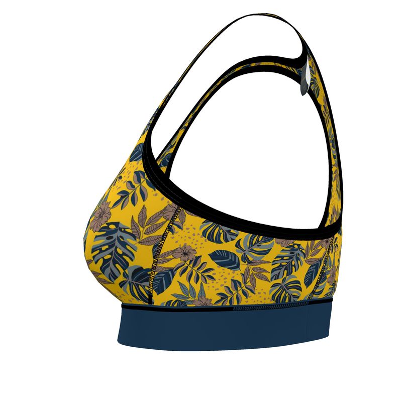Midnight Monstera Honey Gold Women's Low Impact Sports Bra