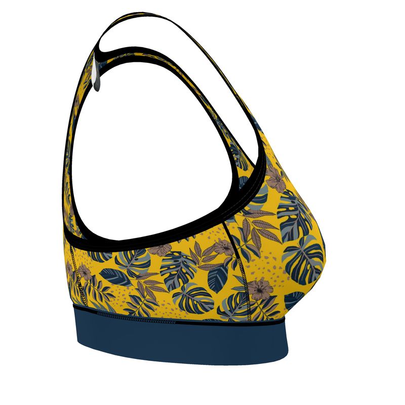 Midnight Monstera Honey Gold Women's Low Impact Sports Bra
