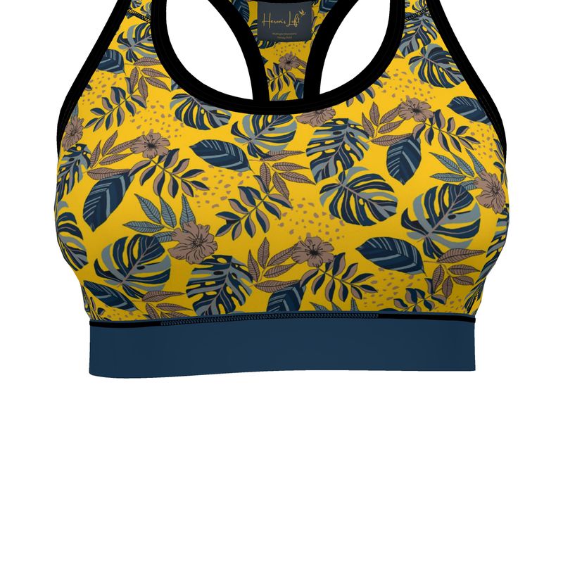 Midnight Monstera Honey Gold Women's Low Impact Sports Bra