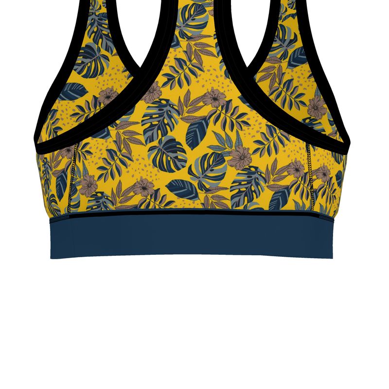 Midnight Monstera Honey Gold Women's Low Impact Sports Bra