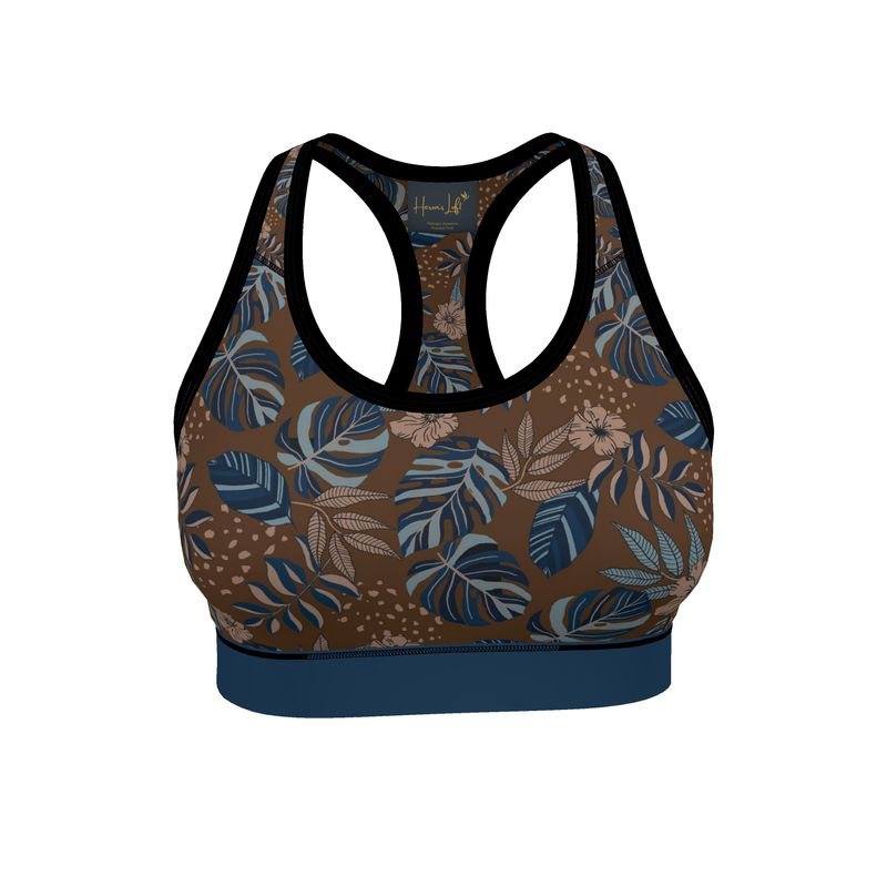 Midnight Monstera Roasted Teak Women's Low Impact Sports Bra