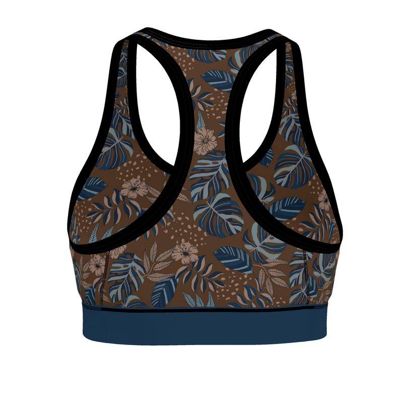 Midnight Monstera Roasted Teak Women's Low Impact Sports Bra