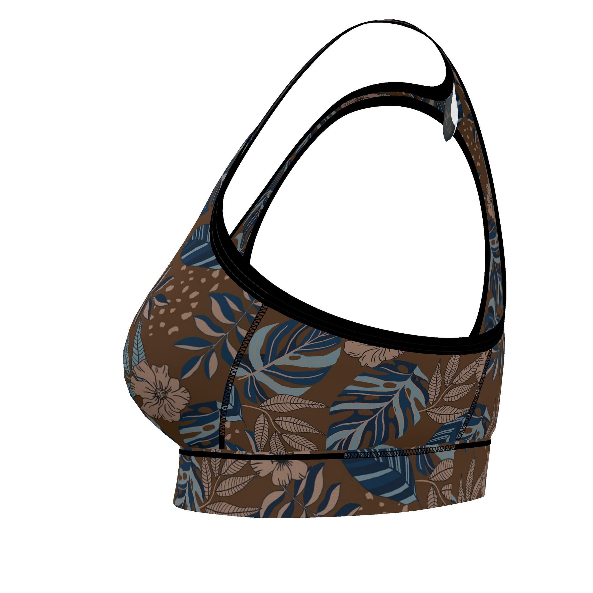 Women's Low Impact Sports Bra — Midnight Monstera Roasted Teak