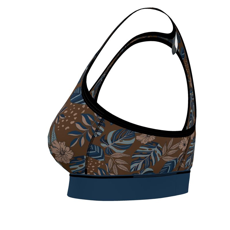 Midnight Monstera Roasted Teak Women's Low Impact Sports Bra