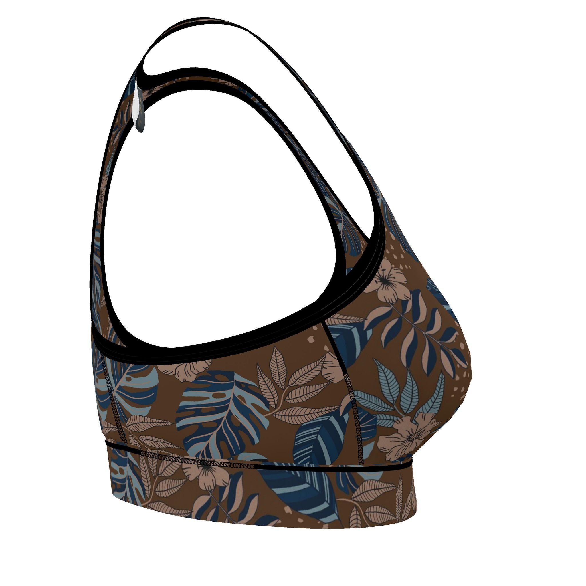 Women's Low Impact Sports Bra — Midnight Monstera Roasted Teak