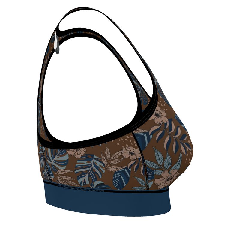 Midnight Monstera Roasted Teak Women's Low Impact Sports Bra