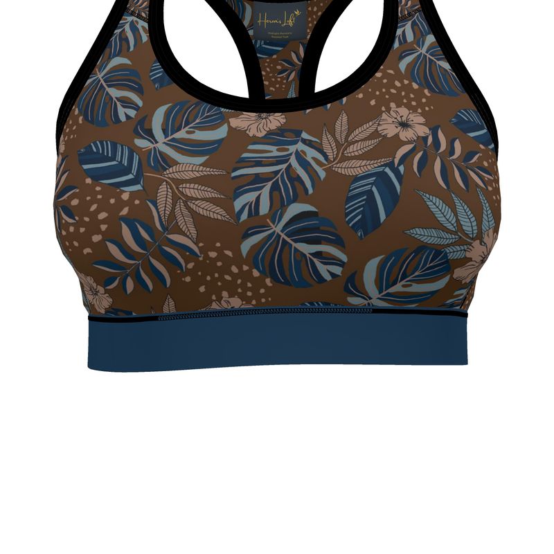 Midnight Monstera Roasted Teak Women's Low Impact Sports Bra
