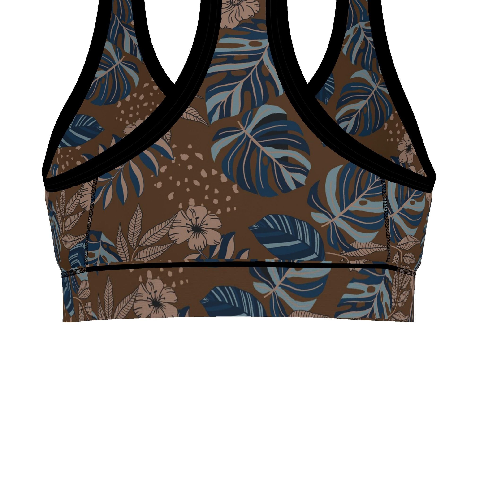 Women's Low Impact Sports Bra — Midnight Monstera Roasted Teak