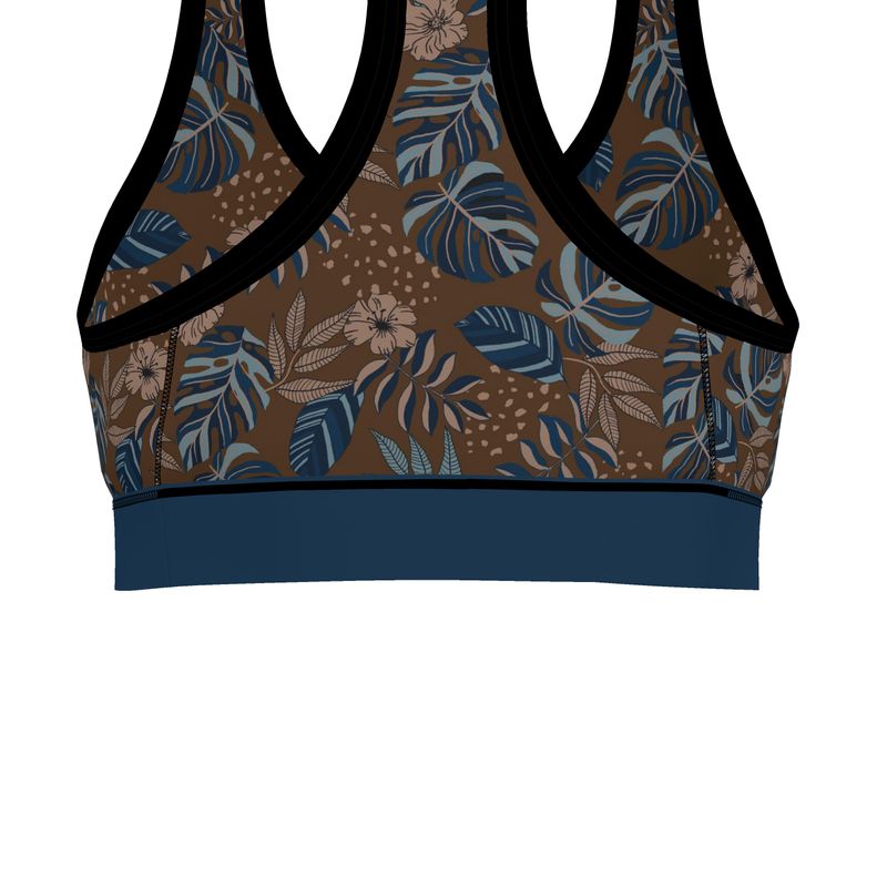 Midnight Monstera Roasted Teak Women's Low Impact Sports Bra