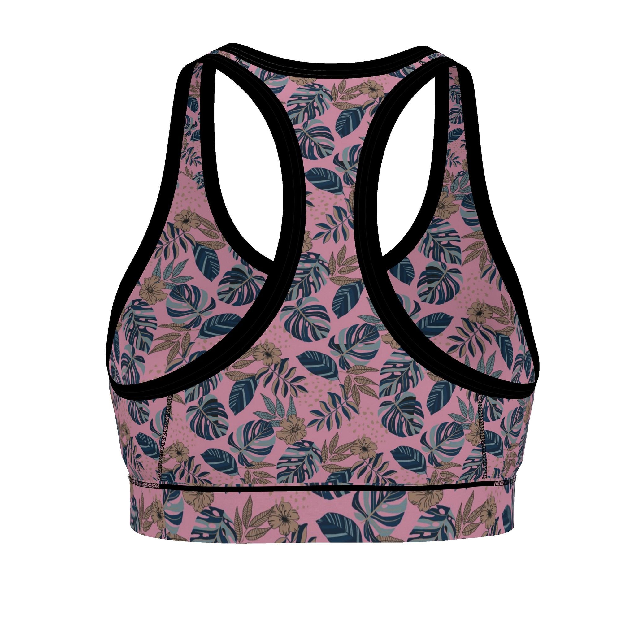Women's Low Impact Sports Bra — Midnight Monstera Lunaria Rose