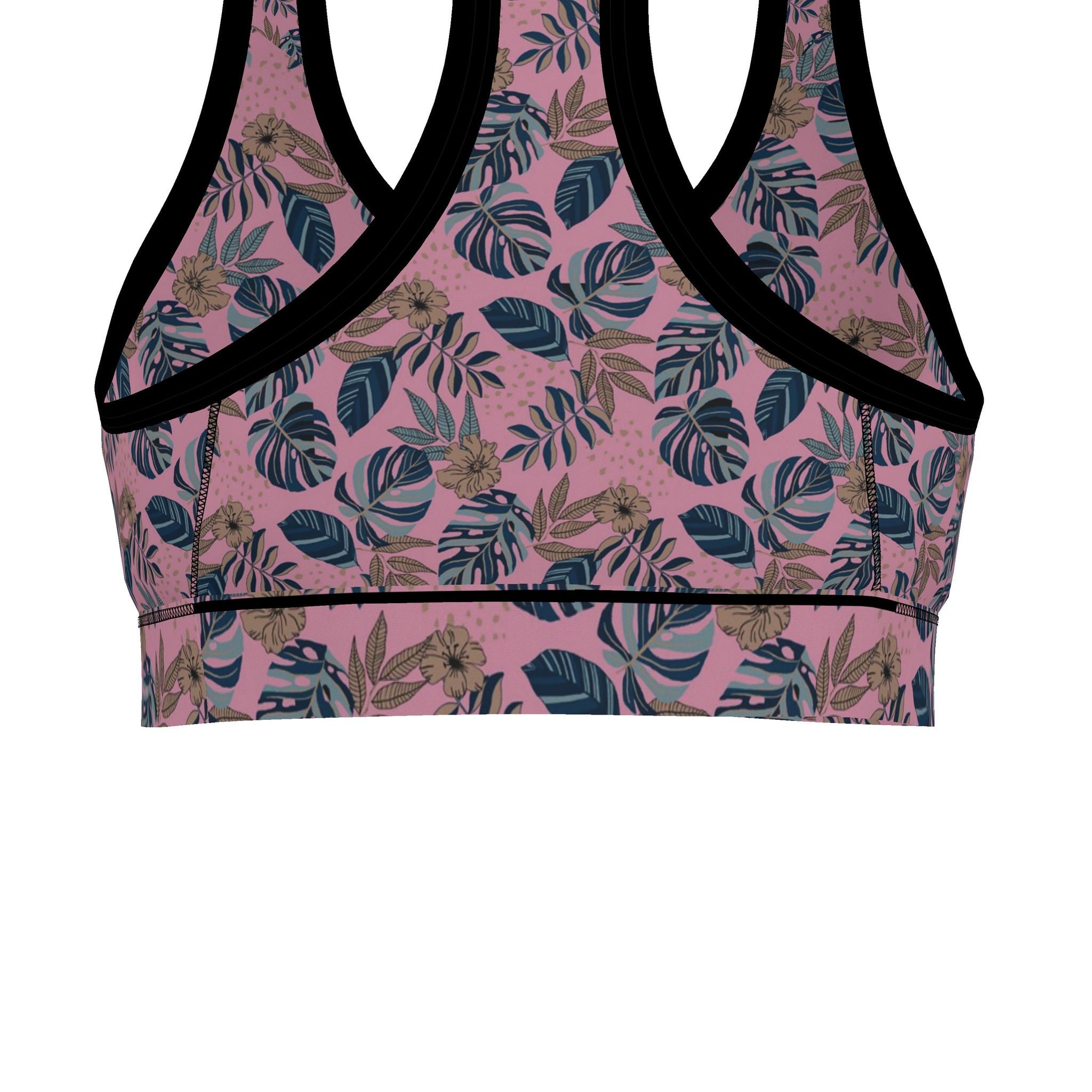 Women's Low Impact Sports Bra — Midnight Monstera Lunaria Rose