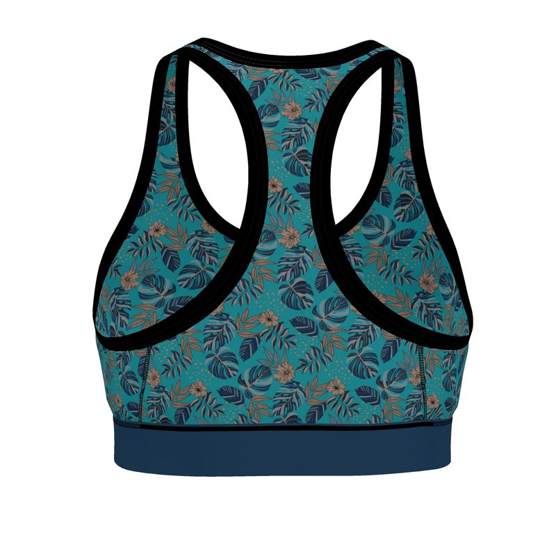 Midnight Monstera Cyan Noir Women's Low Impact Sports Bra