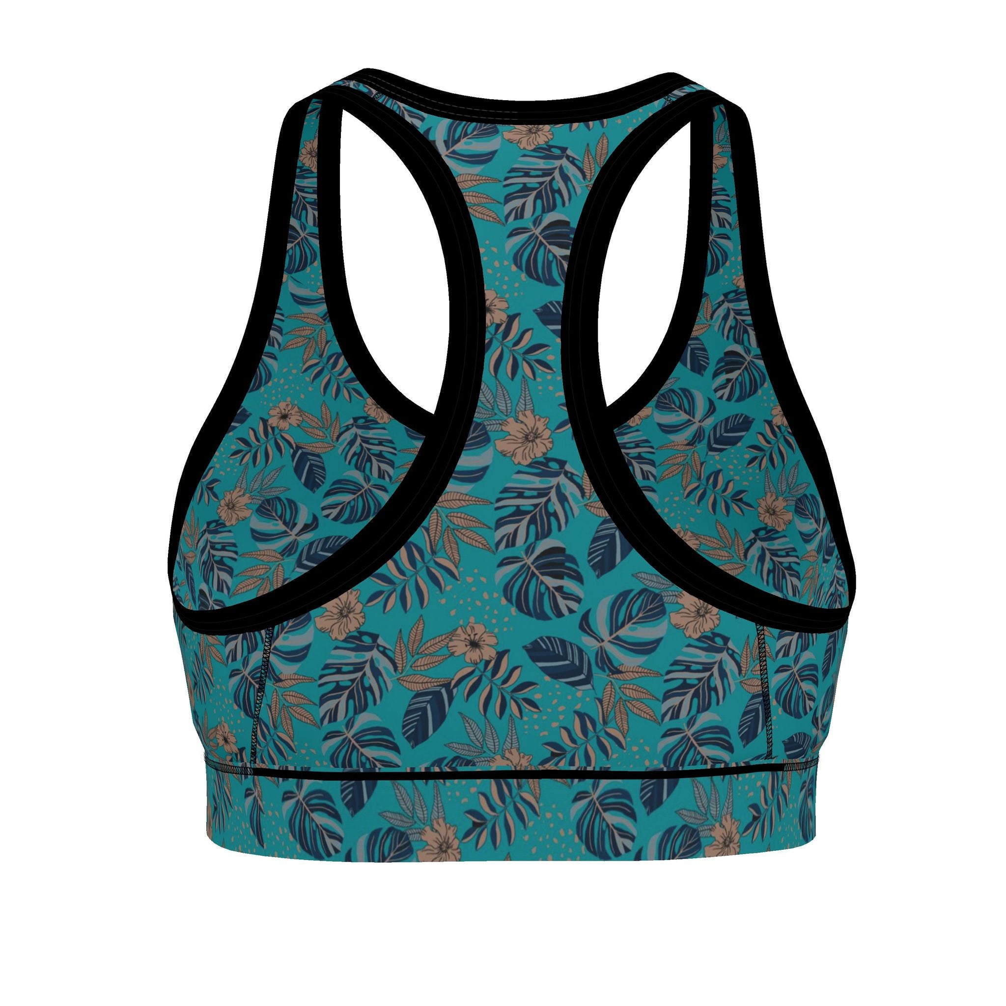 Women's Low Impact Sports Bra — Midnight Monstera Cyan Noir